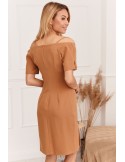 Elegant carmen neckline dress, caramel 0484 - Online store - Boutique